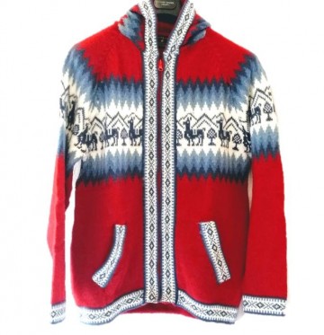 Red alpaca hooded sweater