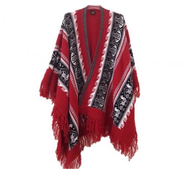 Red alpaca ruana men